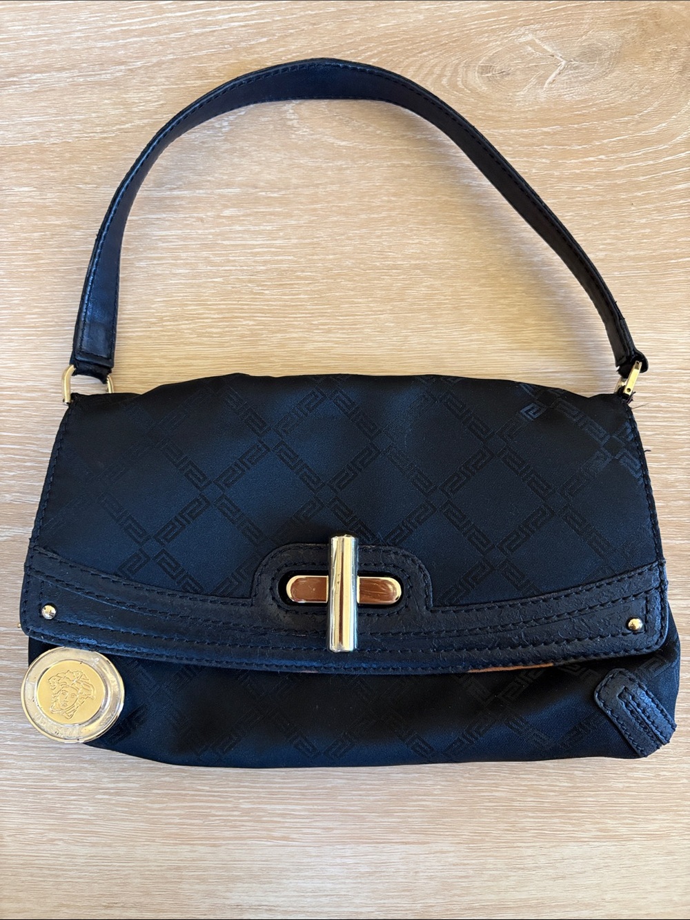 Versace Black Shoulder Bag with Gold Accent